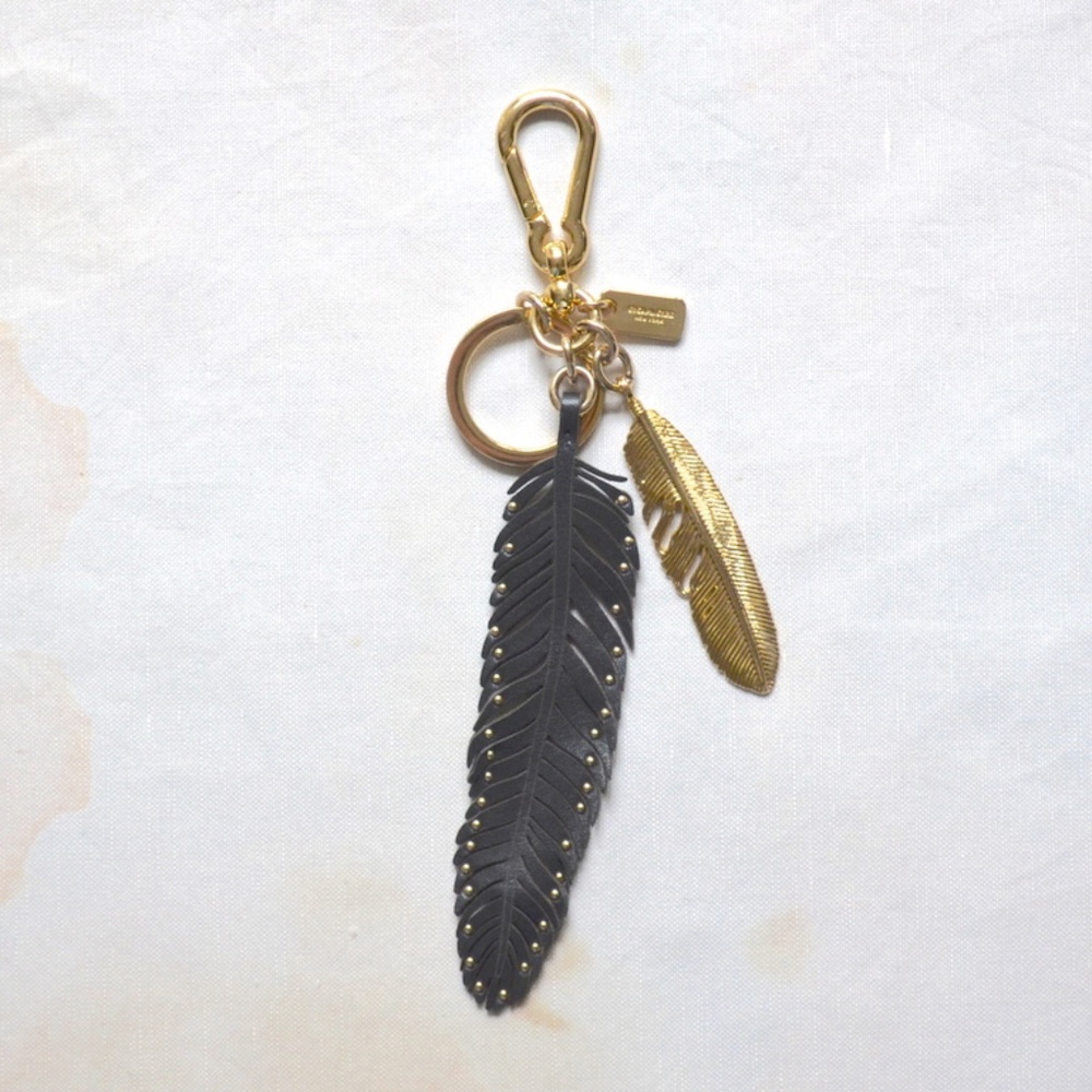 Coach Leather & Gold Feather Bag Charm/Key Fob